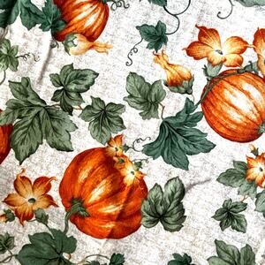 Craft Fabric Remnants Autumn Thanksgiving October orange pumpkins & greenery (3)
